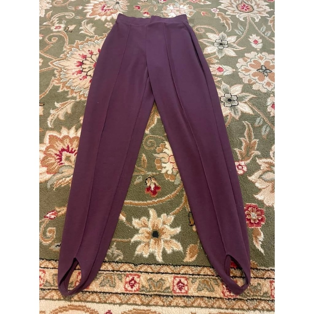 New York Style Women Plum Purple Stirrup Leggings Tall Medium Front Seam Vintage